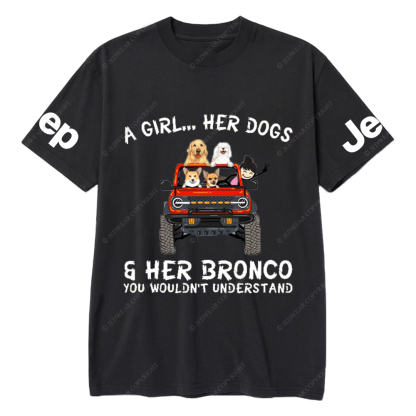 A Girl Her Dogs And Her Bronco Dog Jp T-Shirt