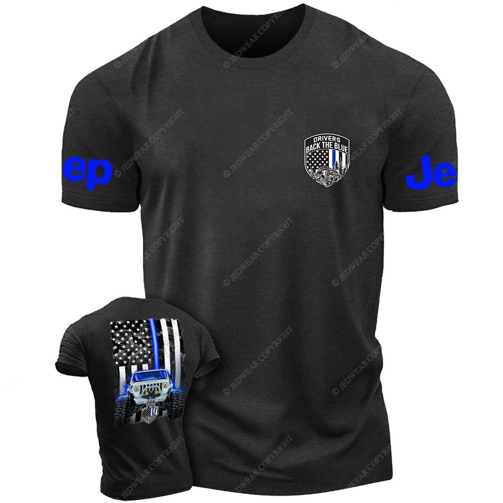 Drivers Back The Blue American Flag Policeman Police Car Badge Jp T-Shirt