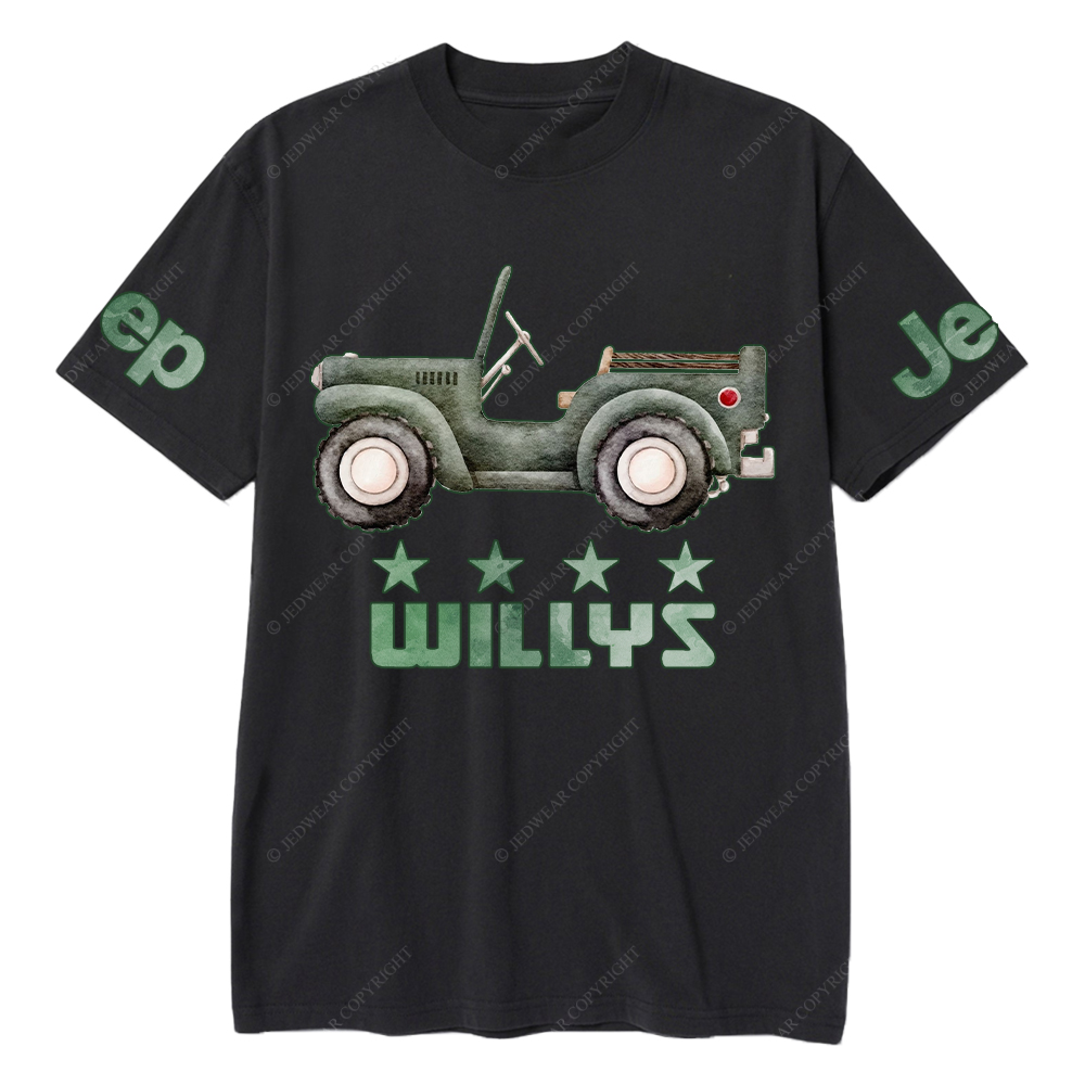 Watercolor With Side View Car Green Color Vintage Style Jp T-Shirt
