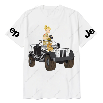 Cartoon Girl And Tiger Holding Camera Jp T-Shirt