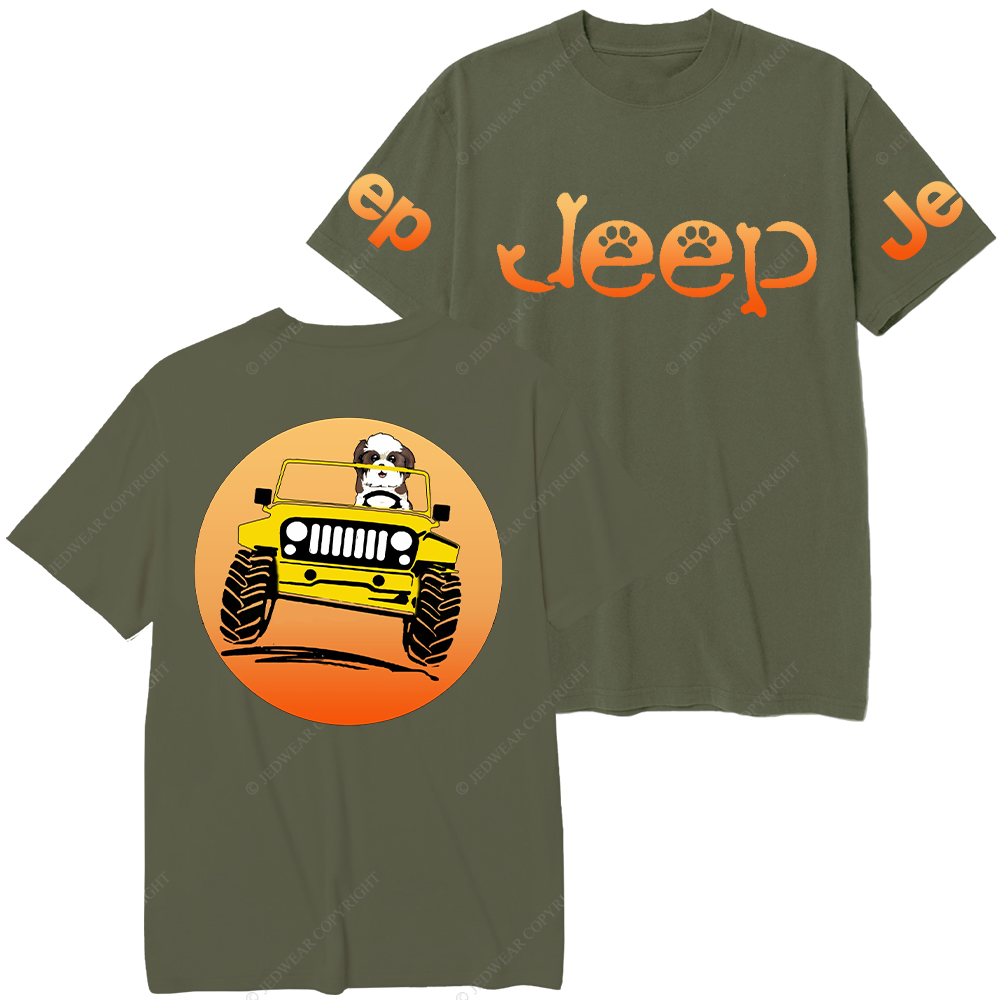 Shih Tzu Dog Driving Off-Road Sunset  Jp T-Shirt