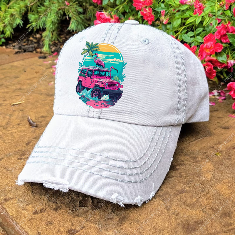 Pink Off-Road And Pink Swan Flamingo On The Seashore Jp Baseball Cap