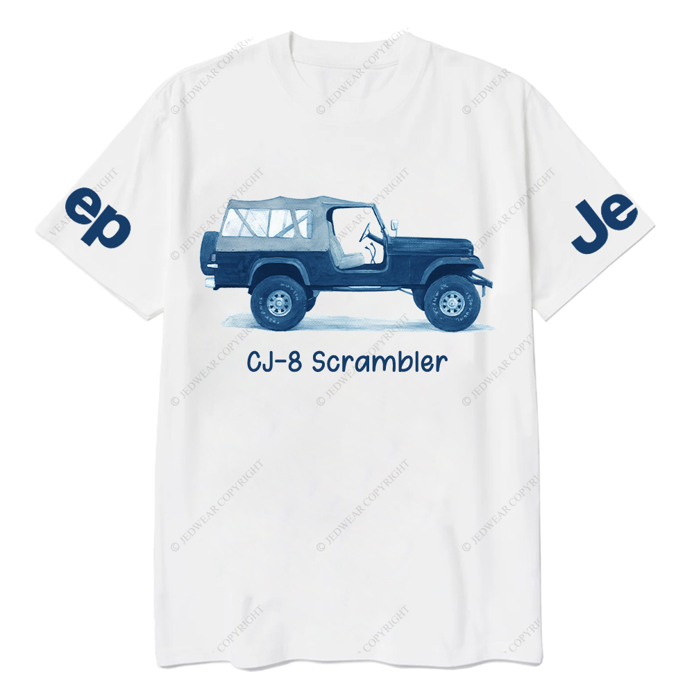 Blue CJ-8 Scrambler Classic Willys Truck Cartoon Watercolor Jp T-Shirt
