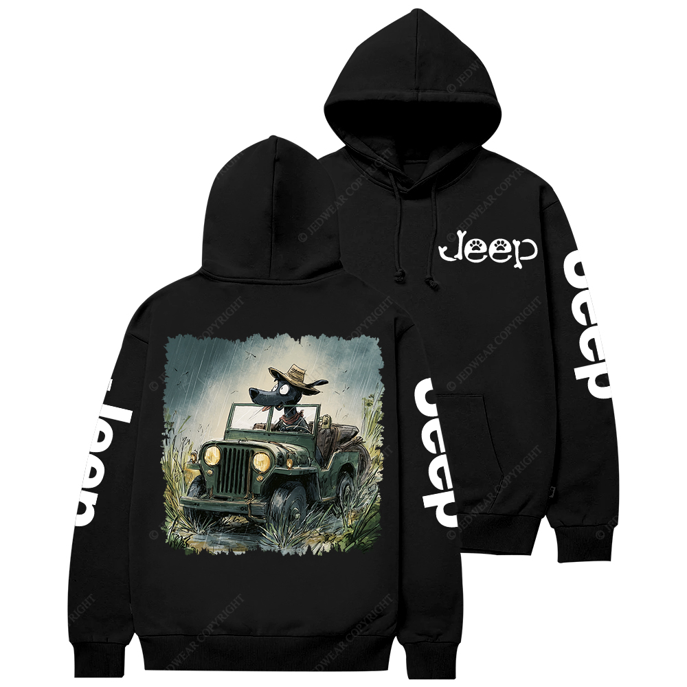 Dog Driving A Car In The Rain Jp Casual Hoodie
