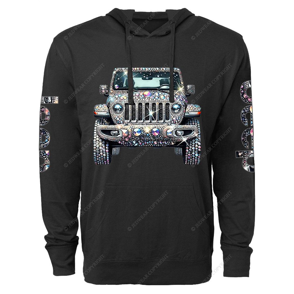 Bling Sparkle Rhinestone Car Glam Girl Jp Oversized Lightweight Hoodie   