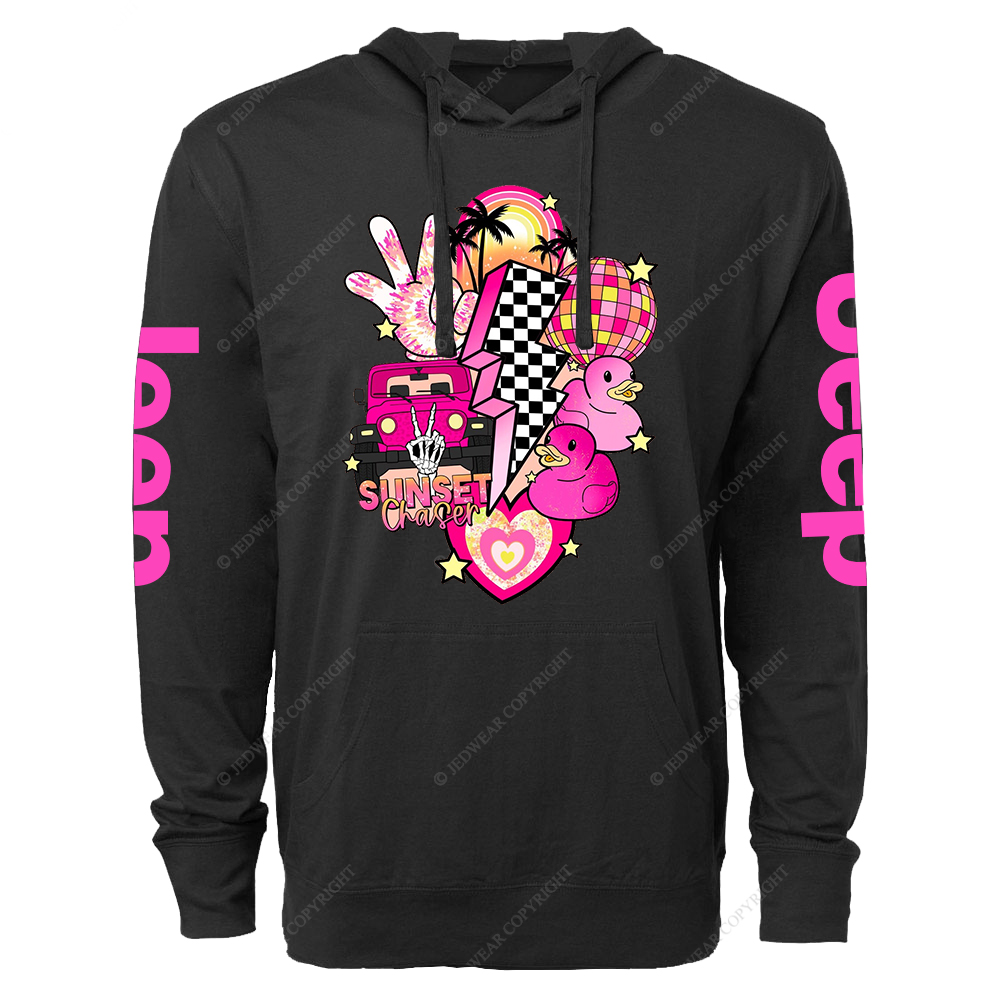 Pink off-Roading Vehicle Sunset Chaser Rubber Duck Jp Oversized Lightweight Hoodie   