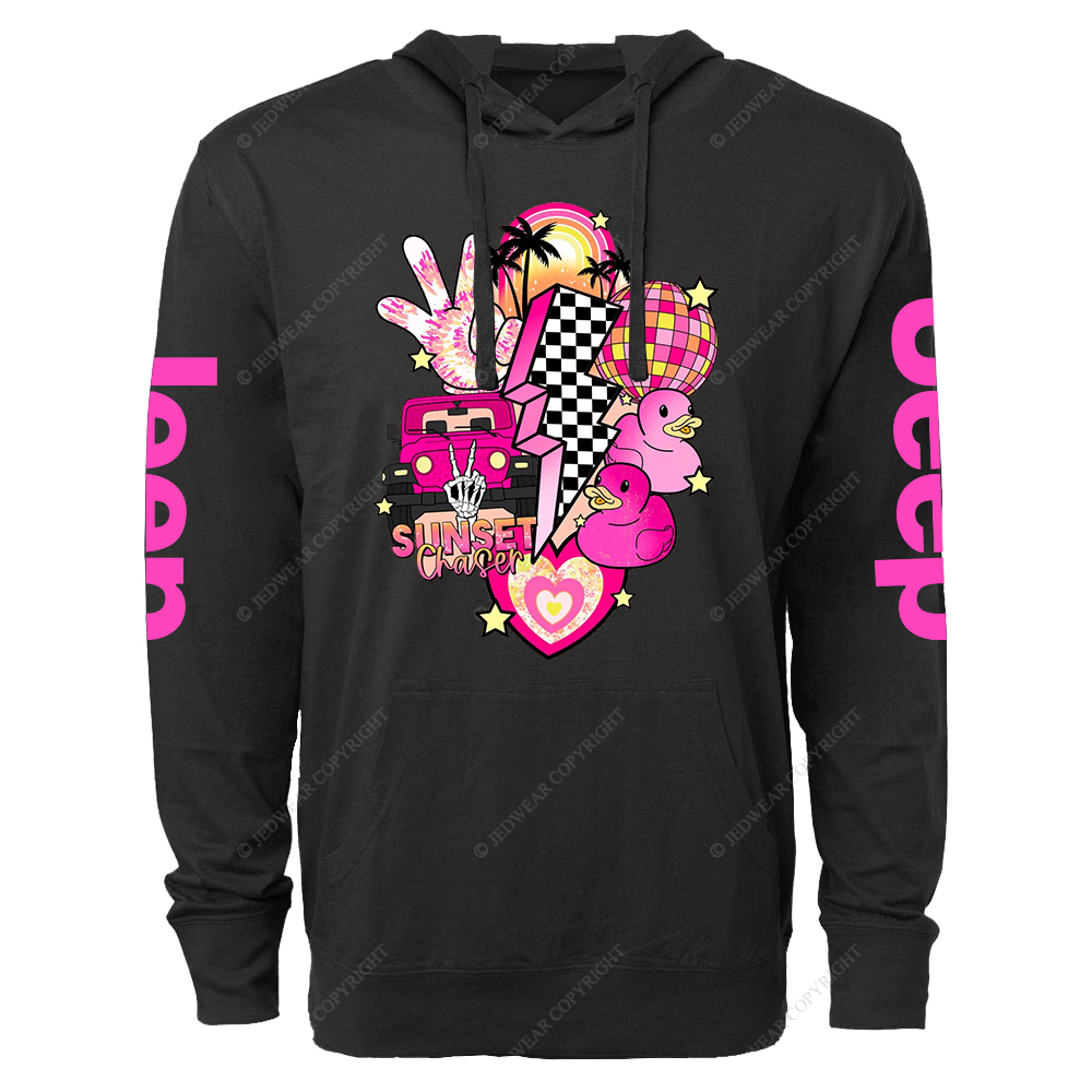 Pink off-Roading Vehicle Sunset Chaser Rubber Duck Jp Oversized Lightweight Hoodie   