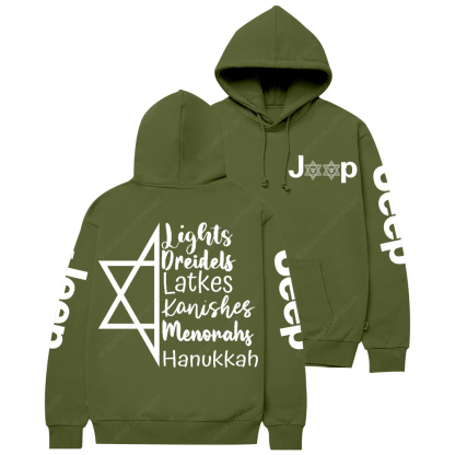 Religion Judaism Lights Dreidels Latkes Kanishes Menorahs Hanukkah Jp Casual Hoodie