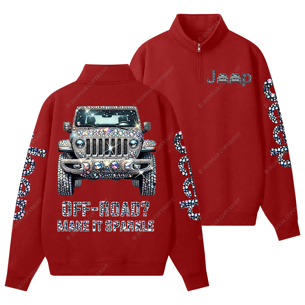 Bling Sparkle Rhinestone Car Glam Girl Jp Half-Zip Jacket Sweatshirt