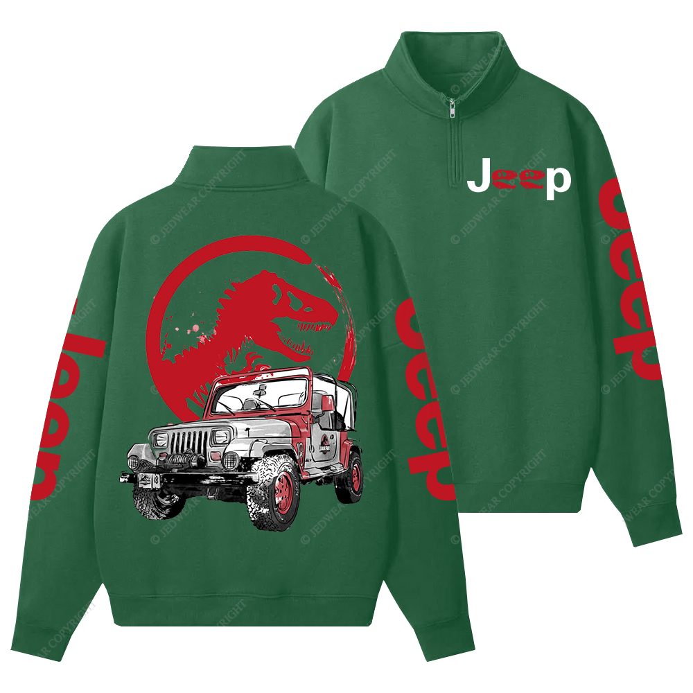 Dinosaur On The Back Of An Off-Road Vehicle Jp Half-Zip Jacket Sweatshirt
