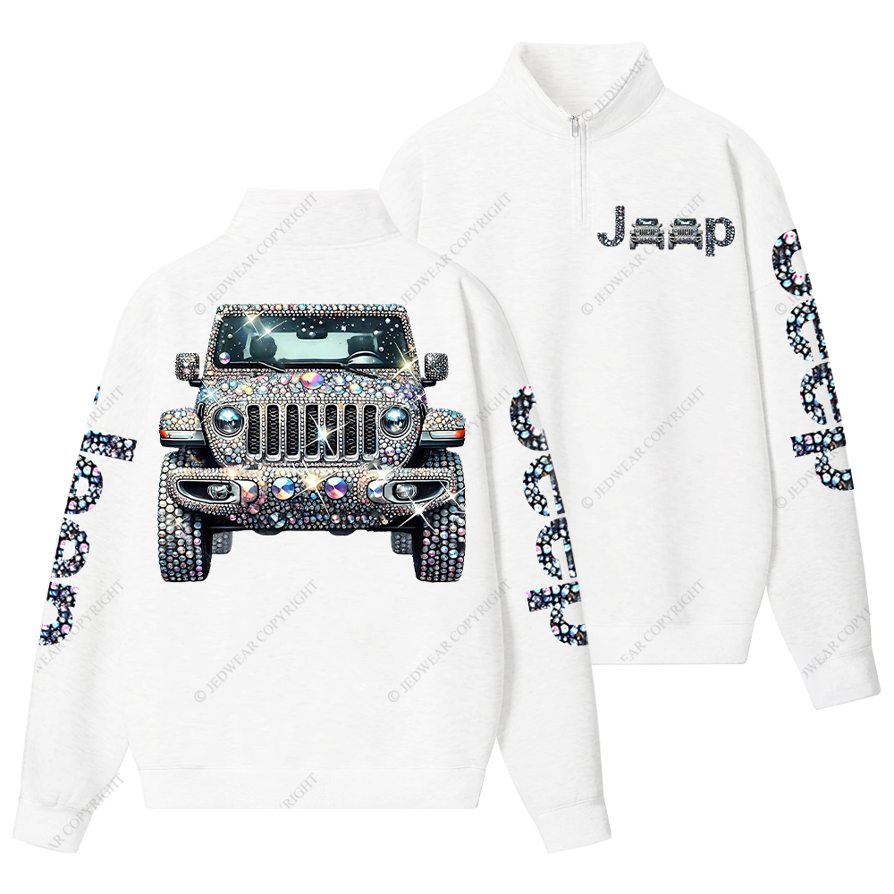 Bling Sparkle Rhinestone Car Glam Girl Jp Half-Zip Jacket Sweatshirt
