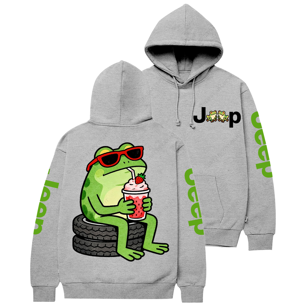 A Cute Frog Sits On A Tire Jp Casual Hoodie