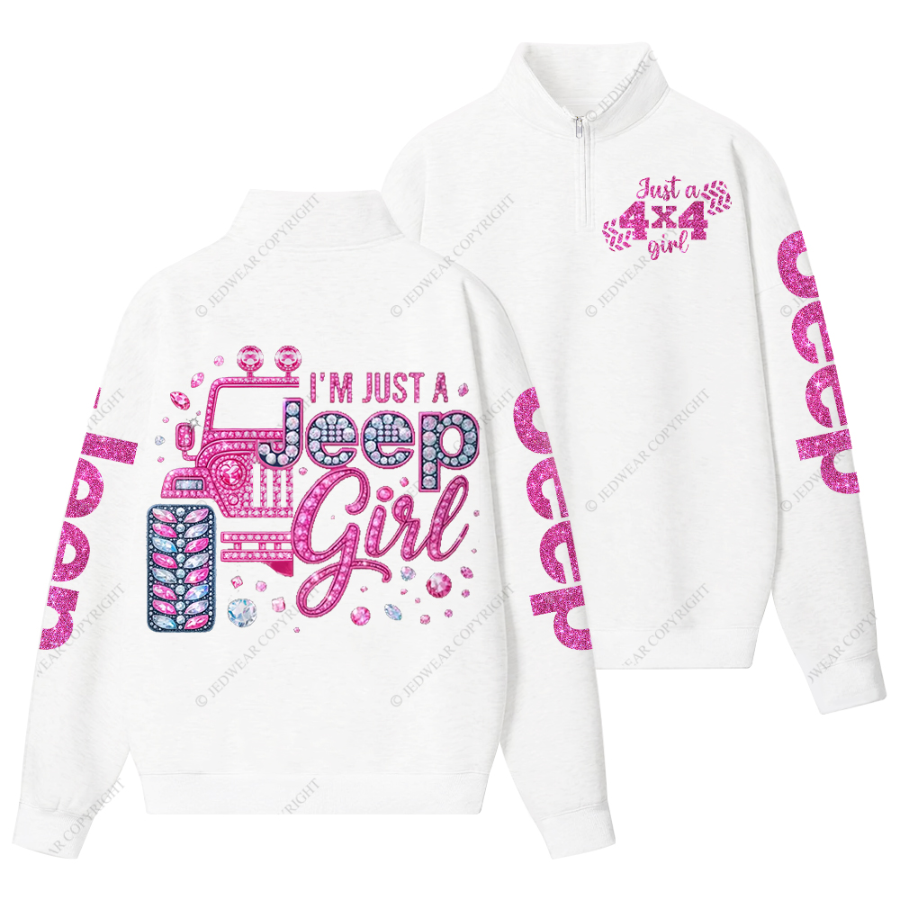 Rhinestone Pink Bling Car Jp Half-Zip Jacket Sweatshirt