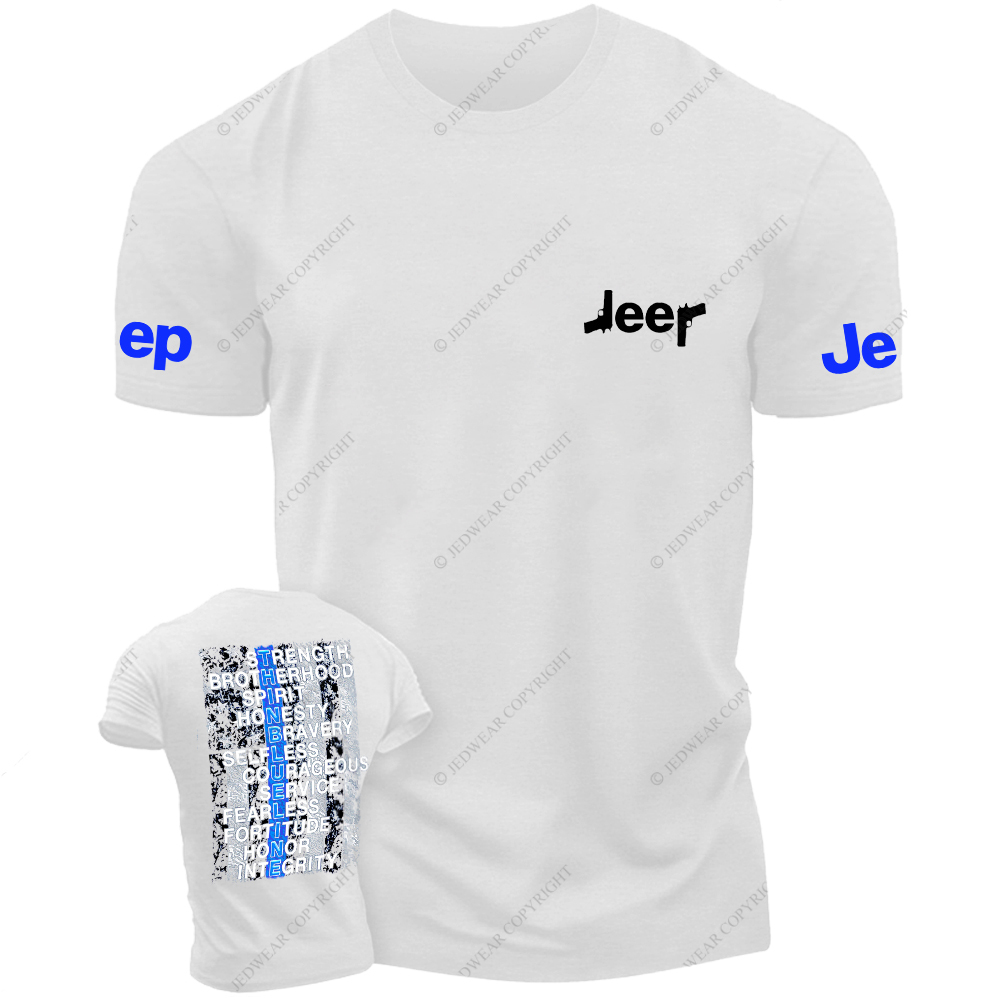 Thin Blue Line American Flag Policeman Gun Front And Rear Design  Jp T-Shirt