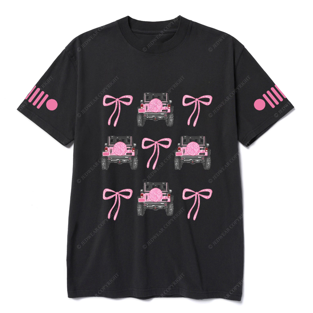 Jp Girl Pink Bow Tie Back View Of Car Jp T-Shirt