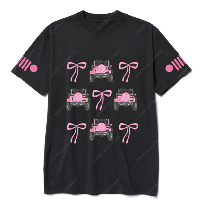 Jp Girl Pink Bow Tie Back View Of Car Jp T-Shirt