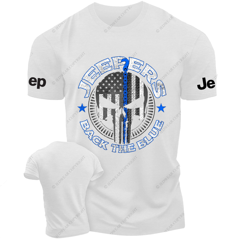 Policeman Jp Back The Blue Police Skull T-Shirt