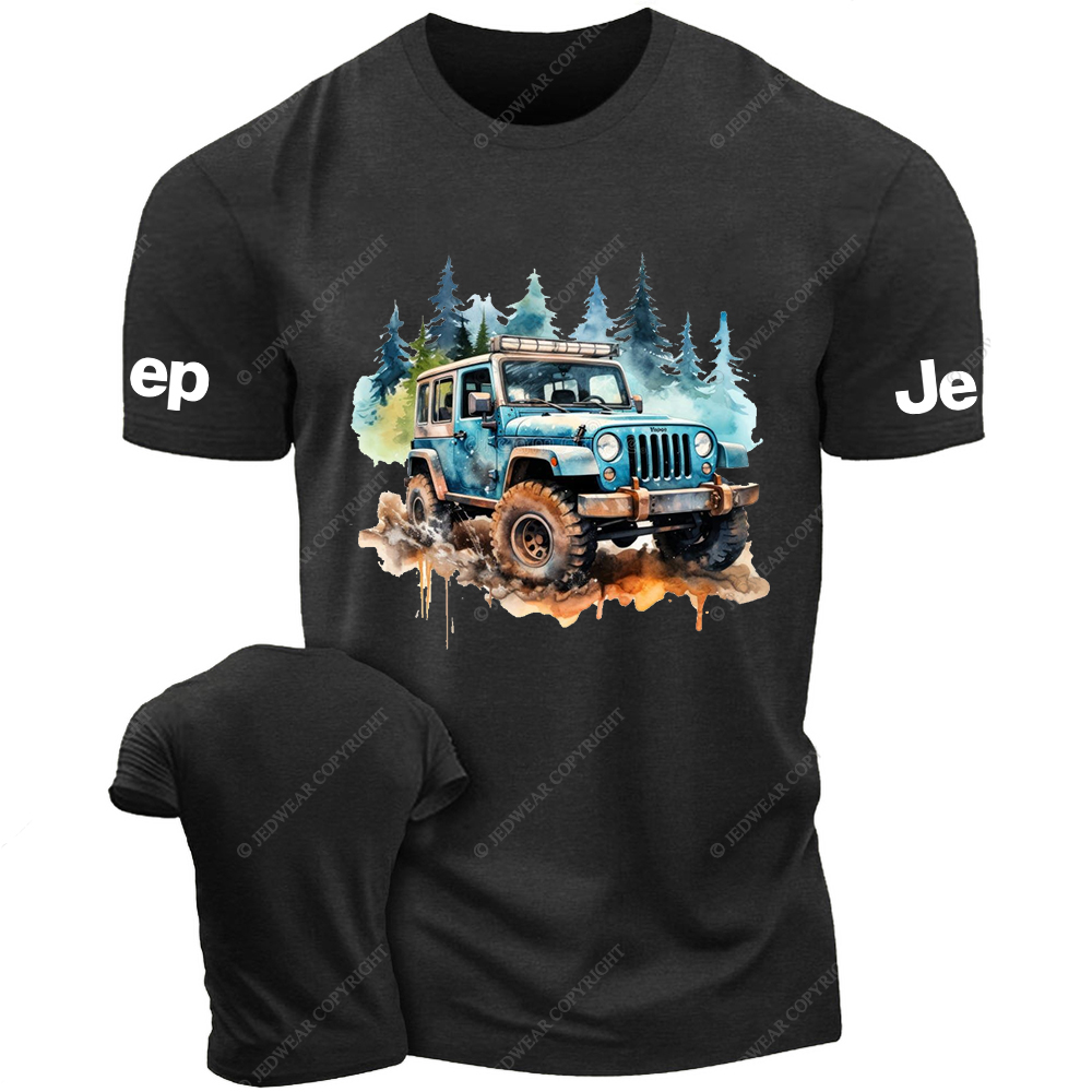Colorful  Ink Painting Off-Road Vehicle Driving On Muddy Terrain Jp T-Shirt