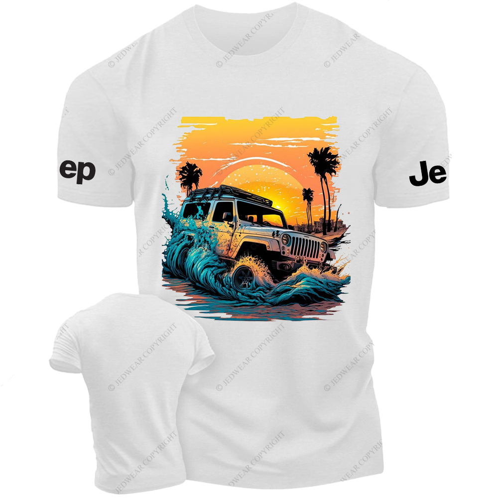 Colorful Beach Waves Sunset Palm Tree Jp T-Shirt