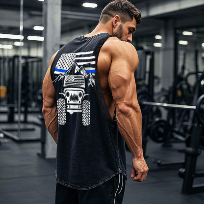 Jp American Flag Mountains Police Blue Line - Men Tank