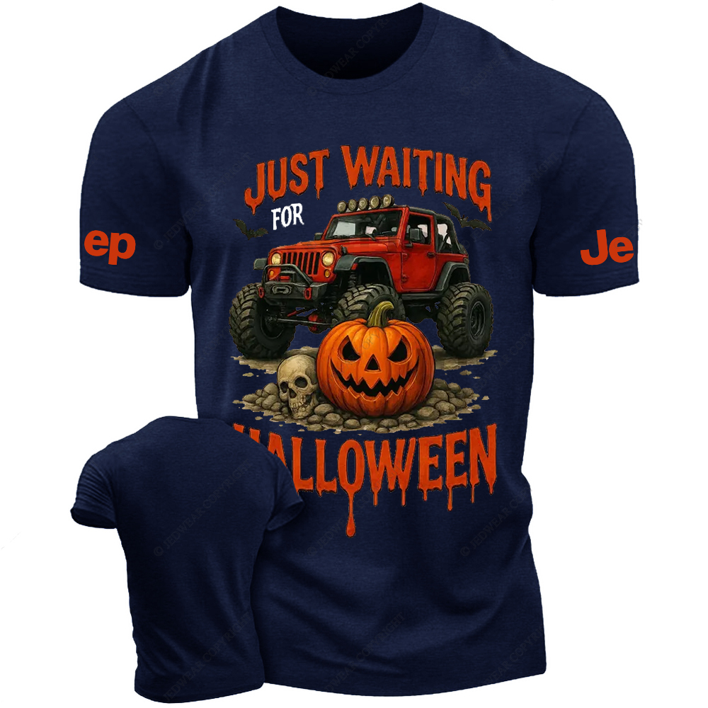 Just Waiting For Halloween Skull Bat Pumpkin Jp T-Shirt