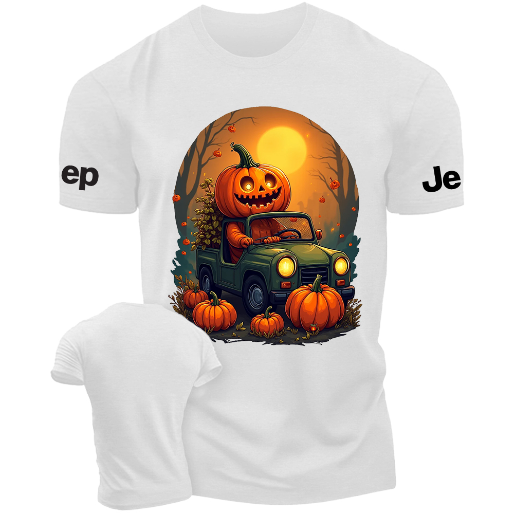 Halloween Pumpkin Man Driving On The Road Jp T-Shirt