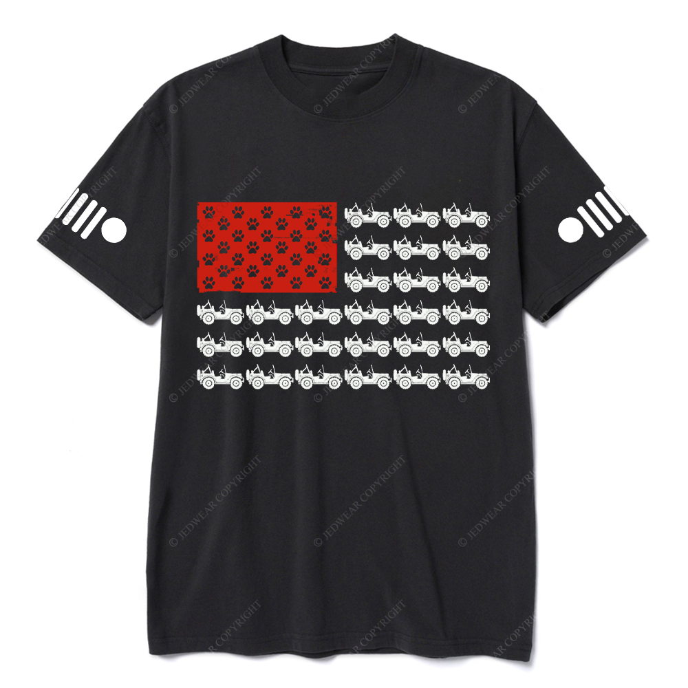 American Flag  Made Of Many Dog Paws And Cars Jp T-Shirt