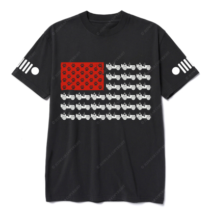 American Flag  Made Of Many Dog Paws And Cars Jp T-Shirt