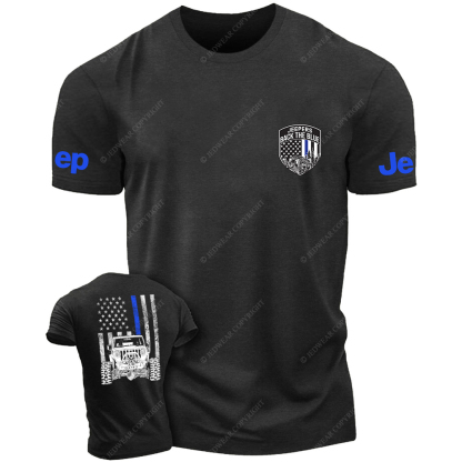 American Flag Policeman  The Blue Line Police Badge Jp T-Shirt