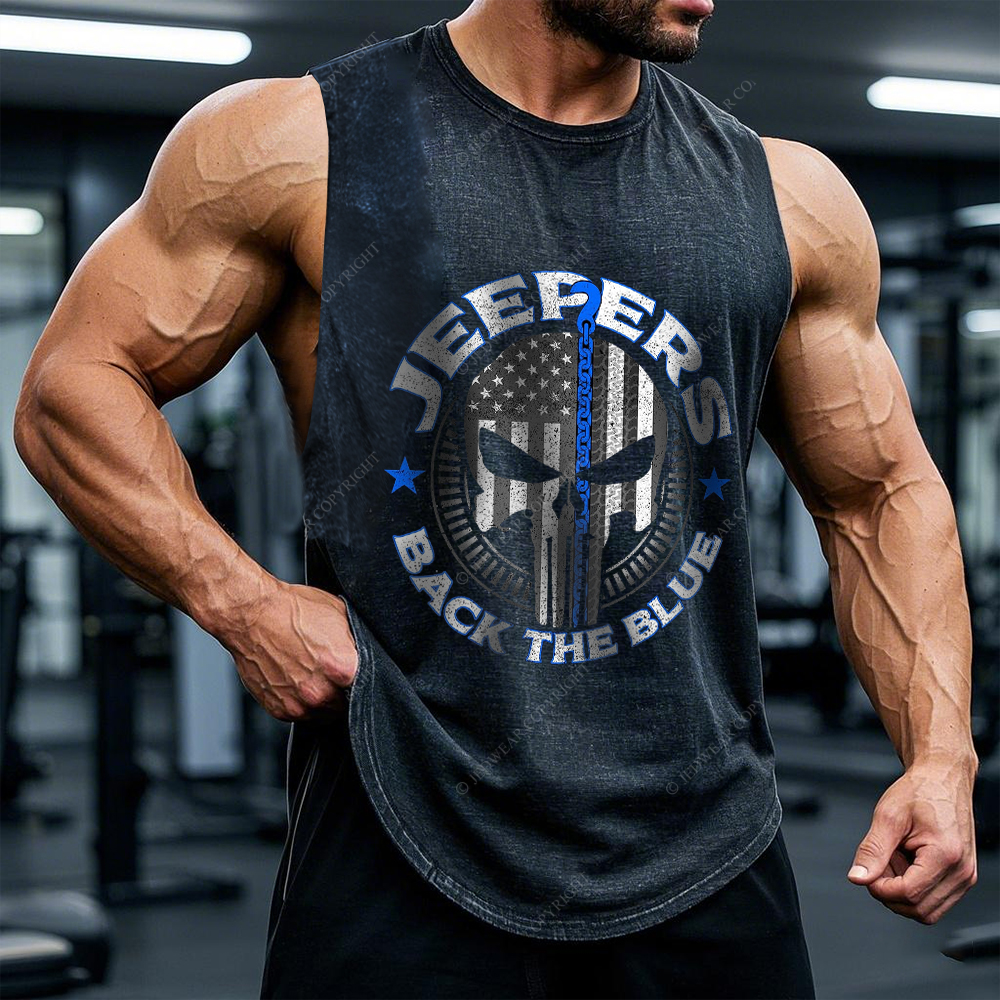 Policeman Jp Back The Blue Police Skull Jp - Men Tank