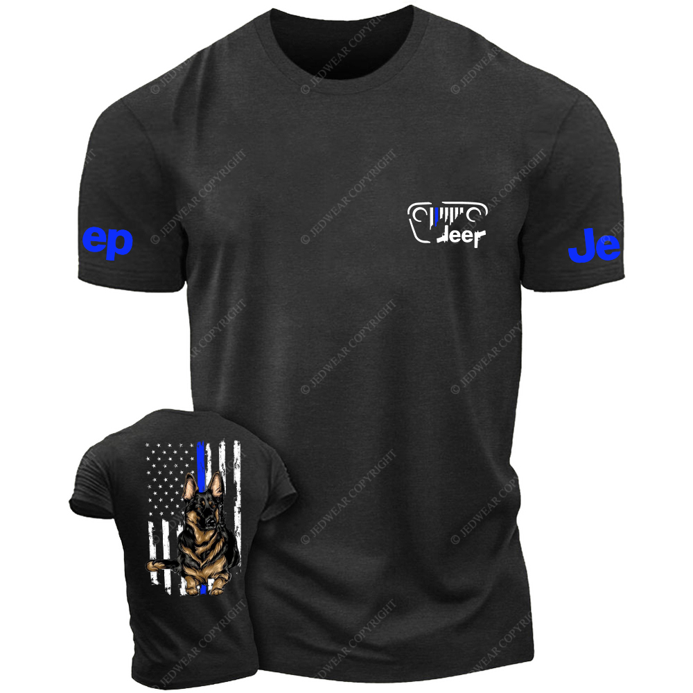 American Flag Police Cordon Gun The Blue Line Police Dog Jp T-Shirt
