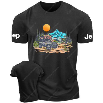 Mountains Trees Sunset Water Line Art Jp T-Shirt