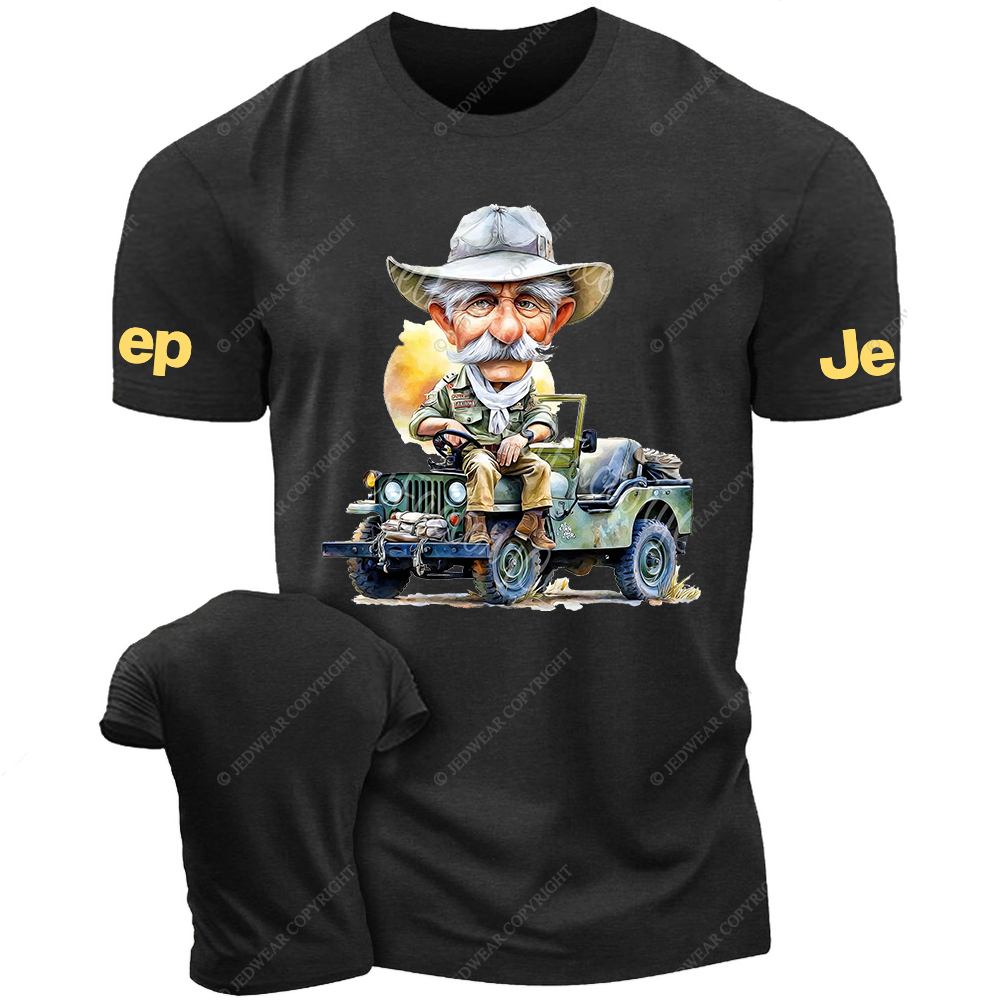 Cartoon Funny The Farmer Sits In The Front Of The Car Jp T-Shirt