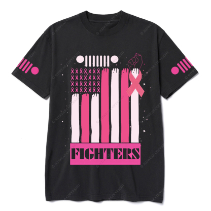 Fighters Breast Cancer American Flag Hand Jp T-Shirt