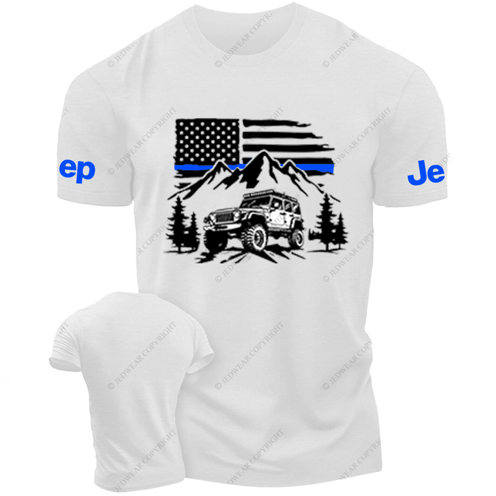 Jp Police Blue Line American Flag Mountains Silhouette T-Shirt Jp T-Shirt