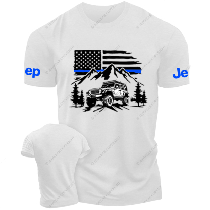 Jp Police Blue Line American Flag Mountains Silhouette T-Shirt Jp T-Shirt