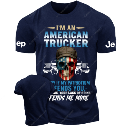 I’m An American Trucker Apparel Patriotic Skull Jp T-Shirt