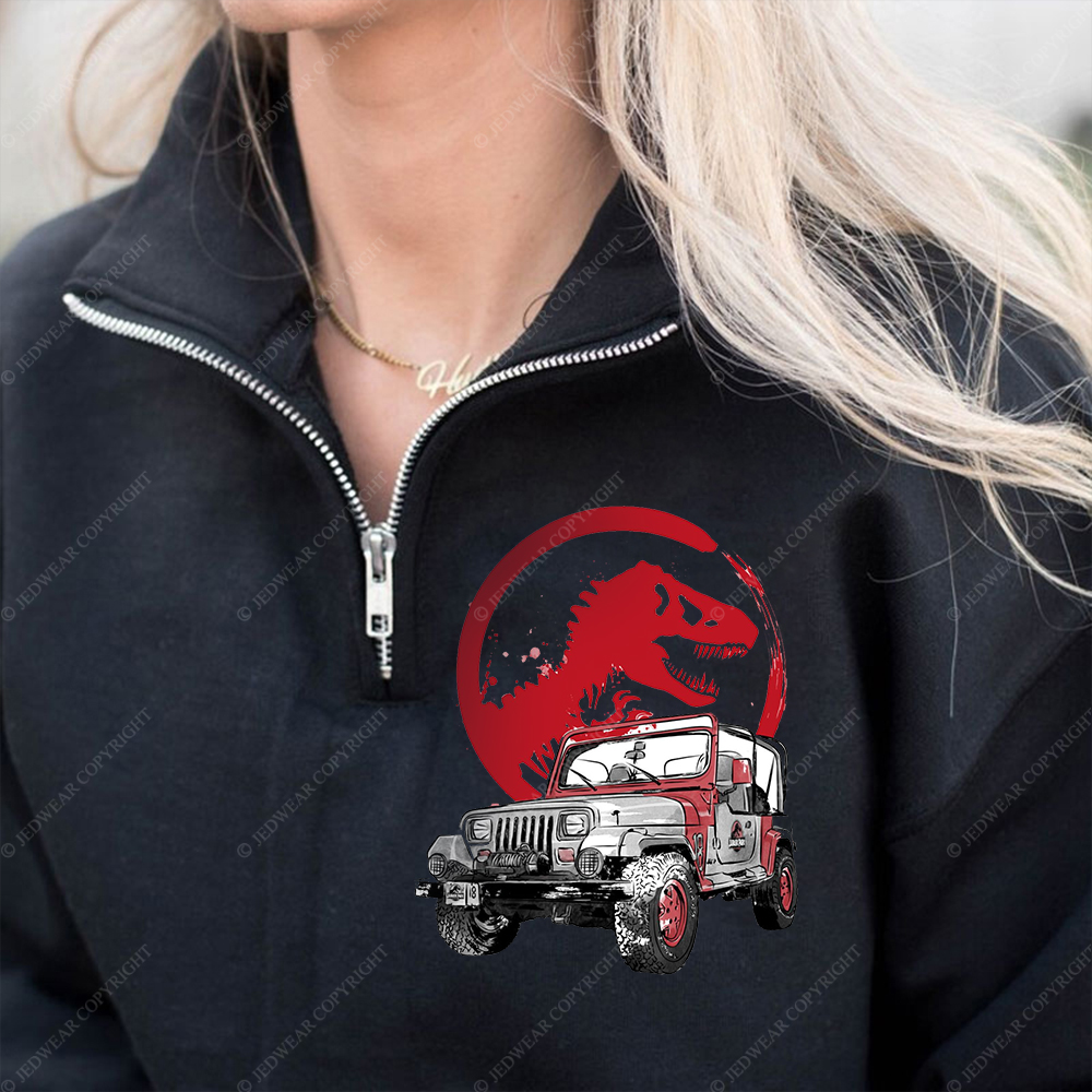 Dinosaur On The Back Of An Off-Road Vehicle Full-Zip Jacket Sweatshirt