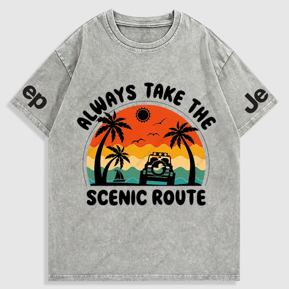 Always Take The Scenic Route Duck Jp Beach Washed T-Shirt