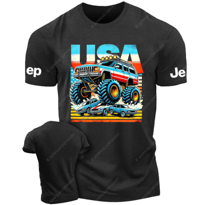 USA Flag Cherokee XJ 4x4 USA Off-Road Vintage Old School Vehicle Jp T-Shirt