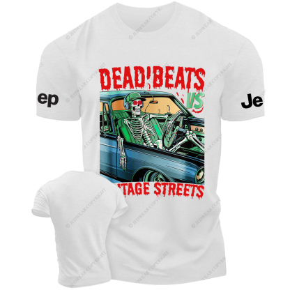 Skeleton Driving A Car Dead Beats Vintage Streets Jp T-Shirt