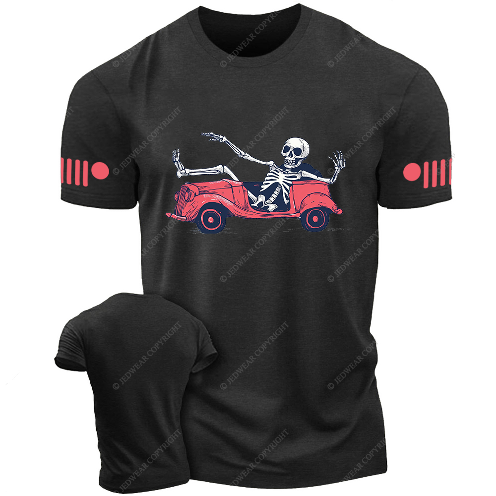 A Skeleton In A Car Halloween Skeleton Simple Hand Drawn Jp T-Shirt