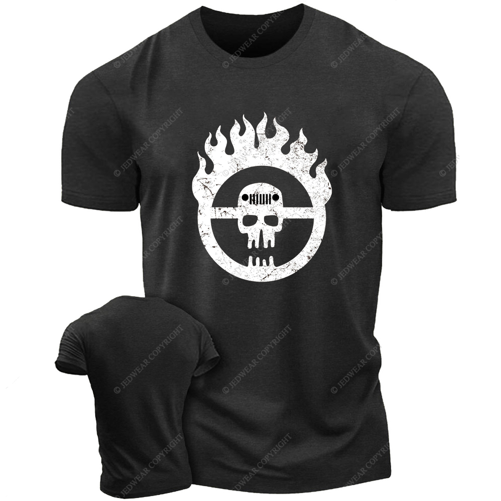 Skull Fire Black And White Sketch T-Shirt