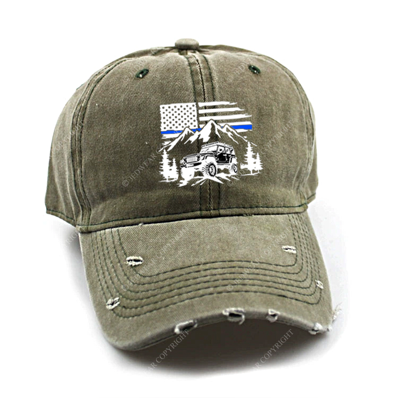 Jp Police Blue Line American Flag Mountains Silhouette Jp Baseball Cap