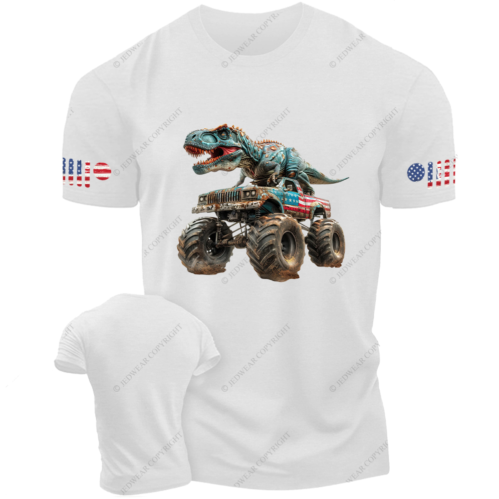 Dinosaur with Truck Patriotic Monster T-Rex Jp T-Shirt