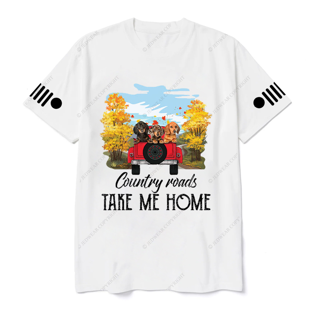 Car Dachshunds Country Roads Take Me Home Jp T-Shirt