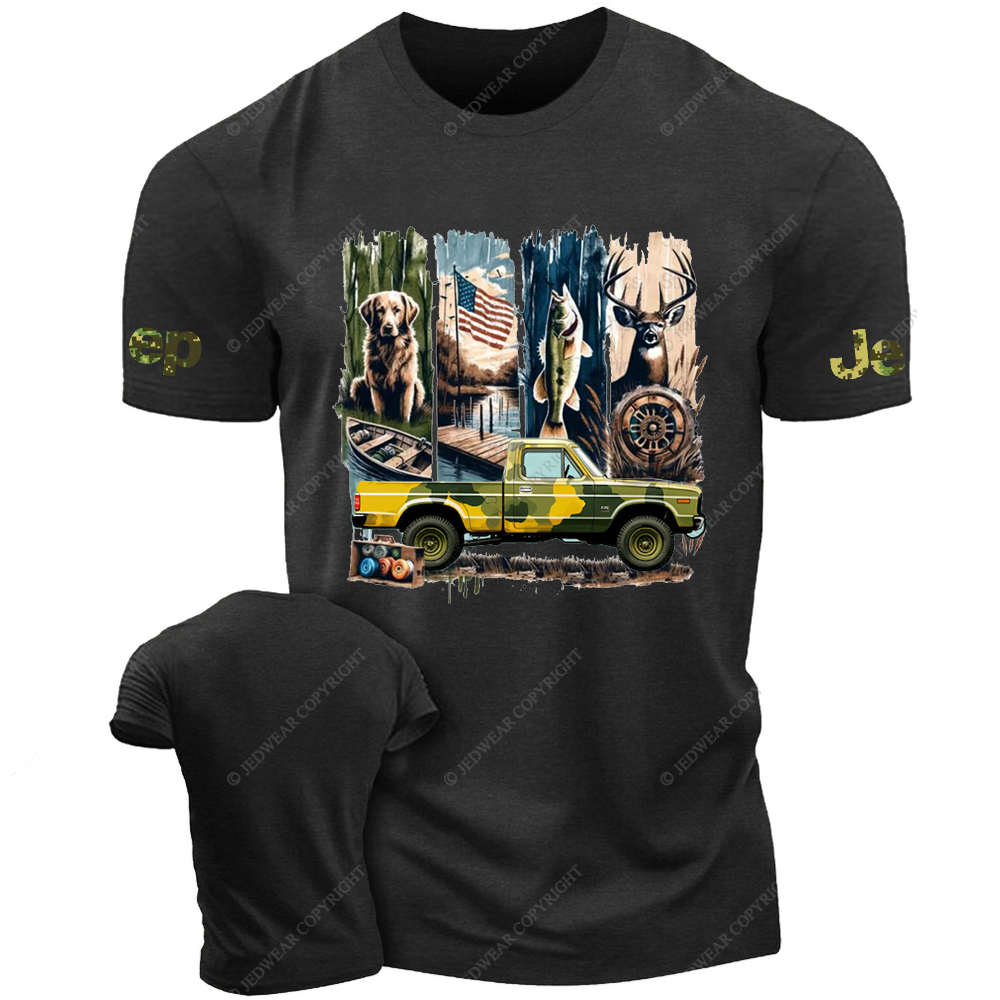 Fish Dog Antelope American Flag Jp T-Shirt