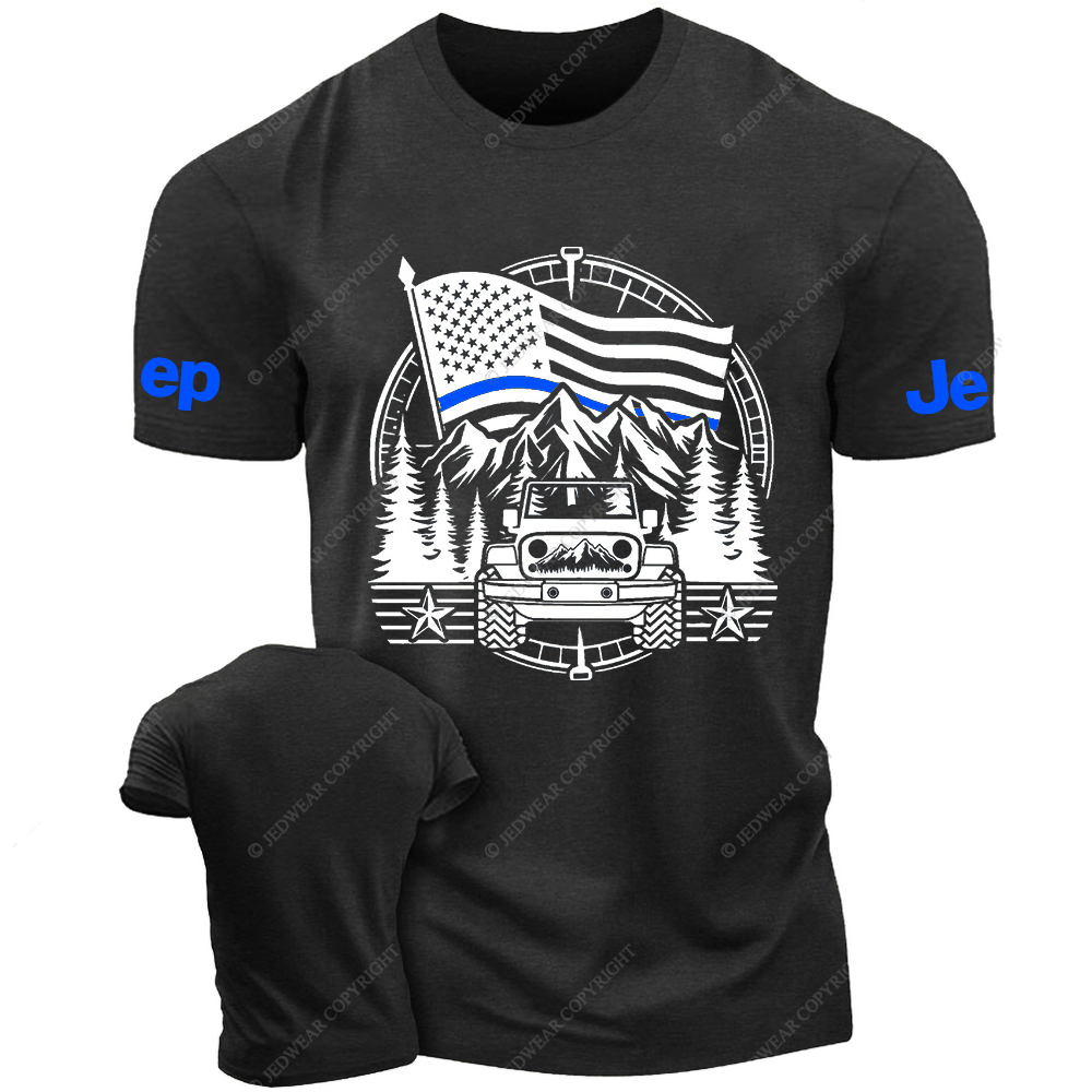 Police Patriotic Off-Road USA Flag Adventure Compass Jp T-Shirt