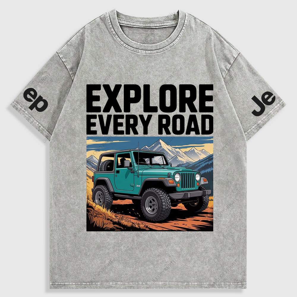 Explore Every Road  Snowy Mountain Meadows Washed T-Shirt