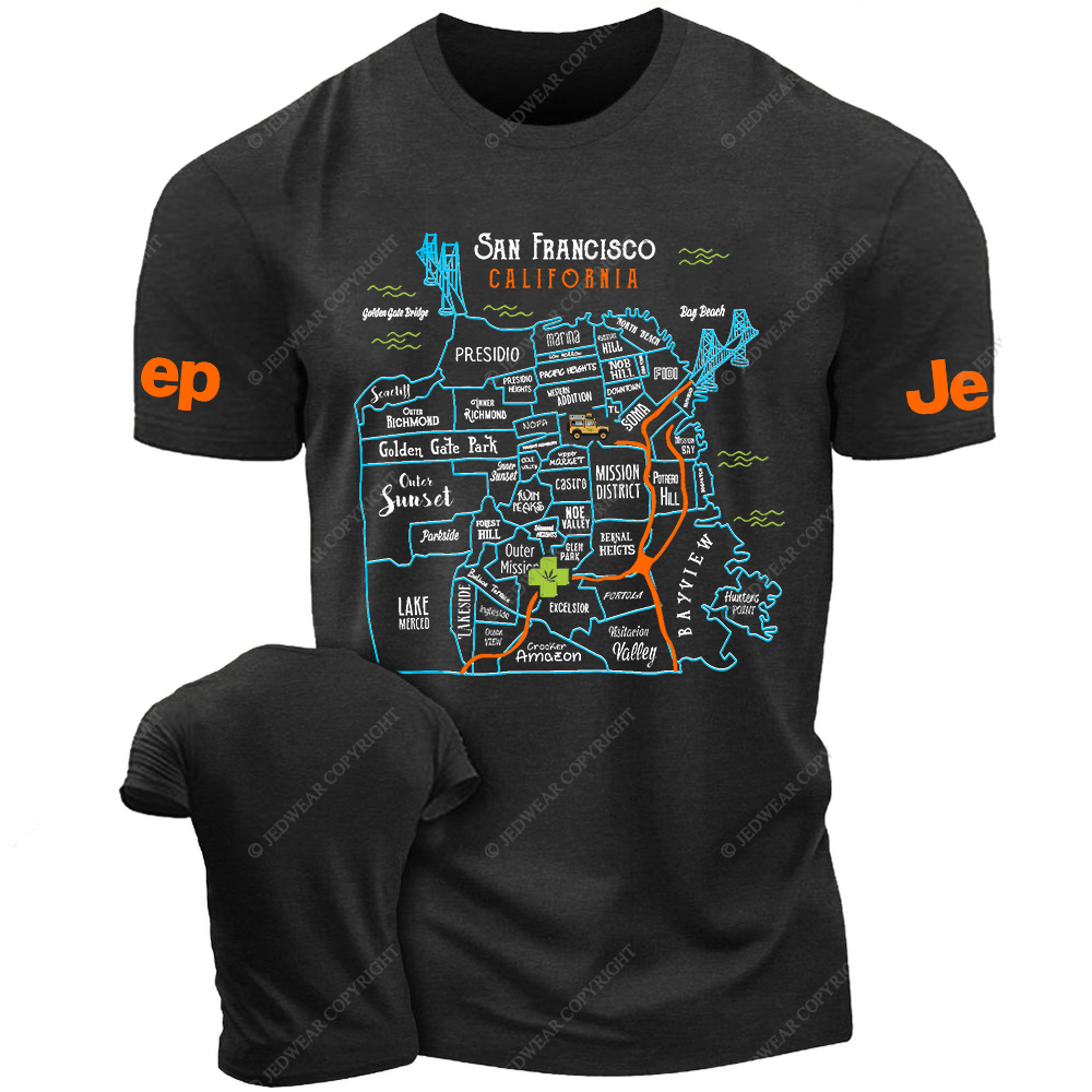 Vibrant Map Of SAN FRANCISCO CALIFORNIA Jp T-Shirt